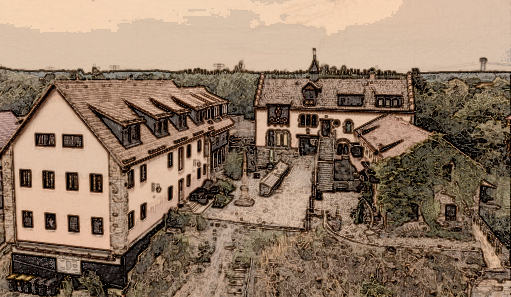 Rittergut Leppersdorf bei Radeberg Historisches Gebäudeensemble mit mehreren Wohnhäusern und umgebender Natur.